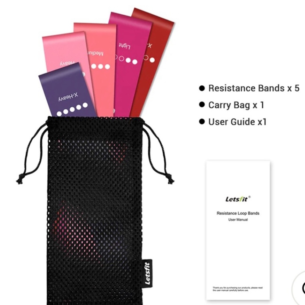 Letsfit resistance LOOP bands with Instructions and Carry bag